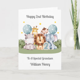 Boy 2nd Birthday Safari Leaf Animals Card Kort