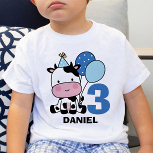 Boy 3 Birthday Cute Cow Personlig T-Shirt