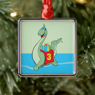 Boy, 3:e födelsedagen Dinosaur Julgransprydnad Metall