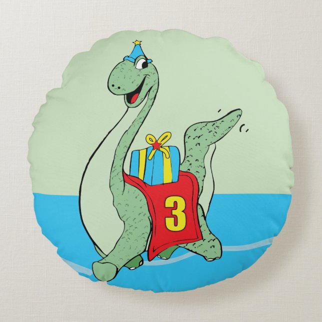 Boy, 3:e födelsedagen Dinosaur Rund Kudde (Framsidan)