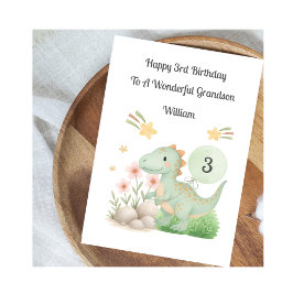Boy 3rd Birthday Green Orange Dinosaur Card Kort