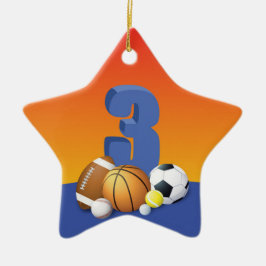 Boy 3rd Birthday Sports Bollar Julgransprydnad Keramik