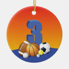 Boy 3rd Birthday Sports Bollar Julgransprydnad Keramik