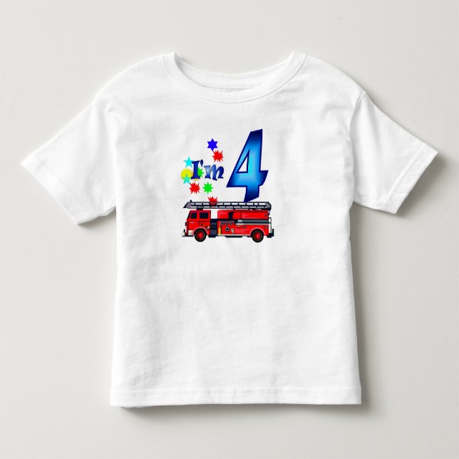 Boy 4e födelsedagen eldmotor t shirt (Framsida)