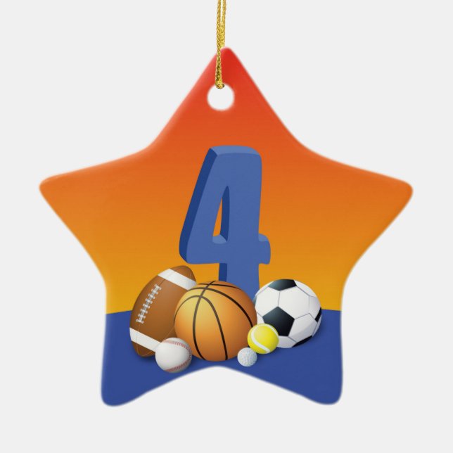 Boy 4e födelsedagen Sports Bollar Julgransprydnad Keramik (Framsidan)