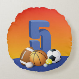 Boy 5 Birthday Sports Bollar Rund Kudde