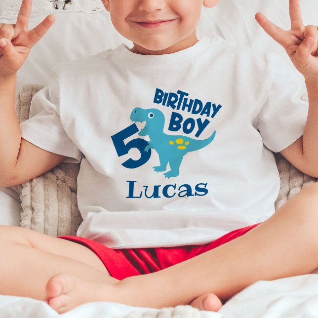 Boy 5 Birthday T-Rex Personlig T-Shirt (Skapare uppladdad)