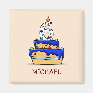 Boy 6e Birthday, 6 på Sweet Blue Cake Magnet