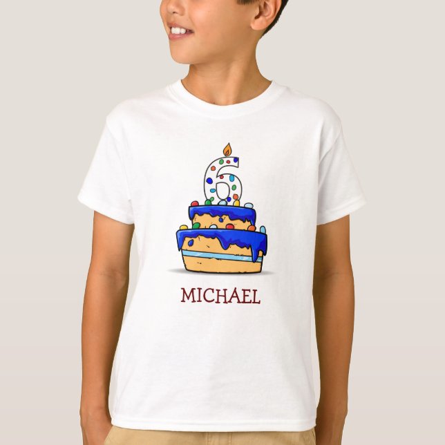 Boy 6e Birthday, 6 på Sweet Blue Cake T Shirt (Framsida)