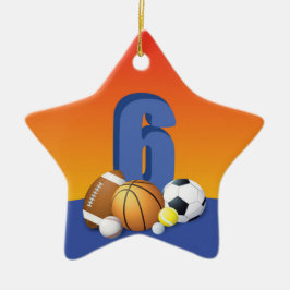 Boy 6e Birthday Sports Bollar Julgransprydnad Keramik