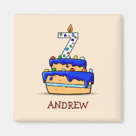 Boy 7:e Birthday, 7 på Sweet Blue Cake Magnet