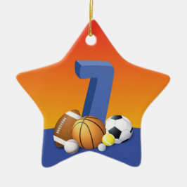 Boy 7:e Birthday Sports Bollar Julgransprydnad Keramik