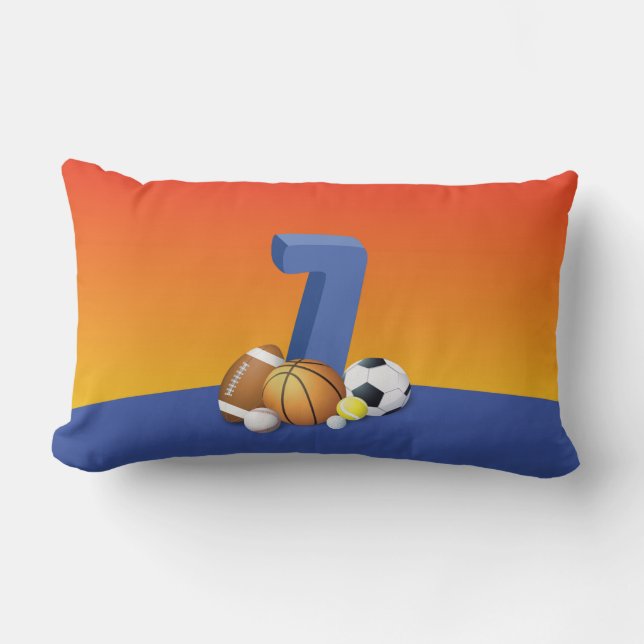 Boy 7:e Birthday Sports Bollar Lumbarkudde (Framsida)