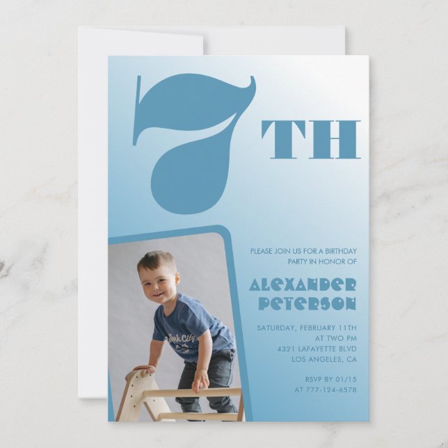 Boy 7:e födelsedagsinbjudningar Blue Photo Inbjudningar (Framsida)