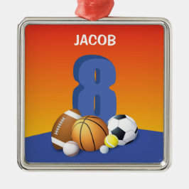 Boy 8th Birthday Sports Bollar Julgransprydnad Metall