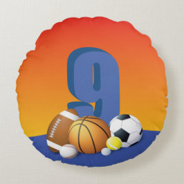 Boy 9th Birthday Sports Bollar Rund Kudde