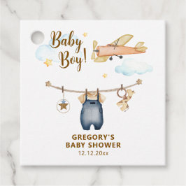Boy Adventure Clothesline Airplane Sky Baby Shower Gåvor Etiketter