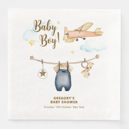 Boy Adventure Clothesline Airplane Sky Baby Shower Pappersservett