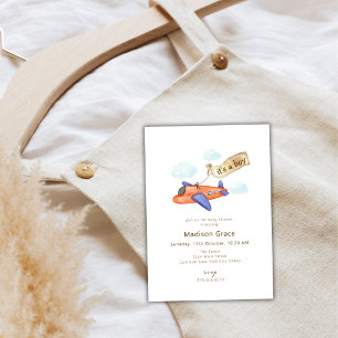 Boy Adventure Travel Aviator Flygplan Baby Shower Inbjudningar