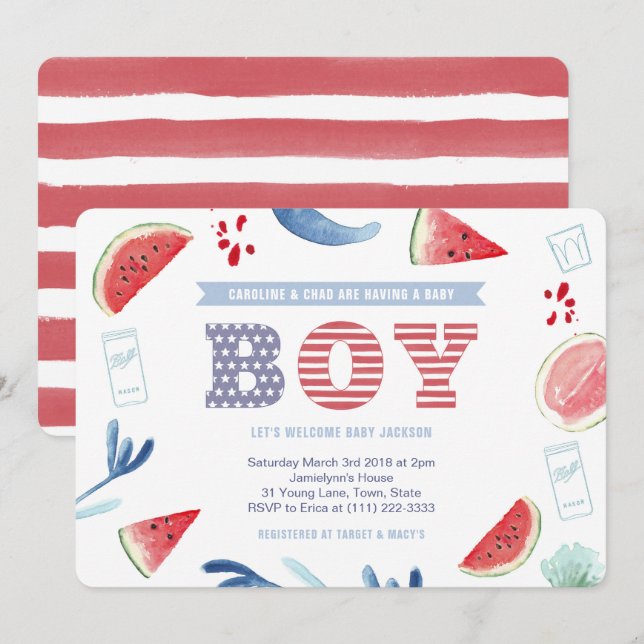 Boy America Jack och Jill Baby Shower Inbjudningar (Fram/baksida)