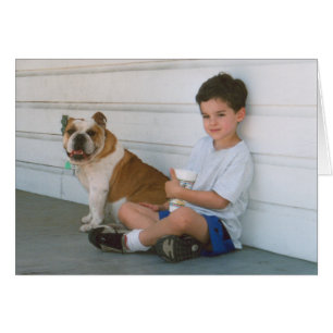 Boy and A Bulldog Hund Hälsningskort