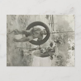 boy and cow black and white vintage postcard vykort