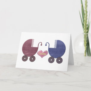 Boy and Girl Baby Twillingar, Pram Art Design Kort