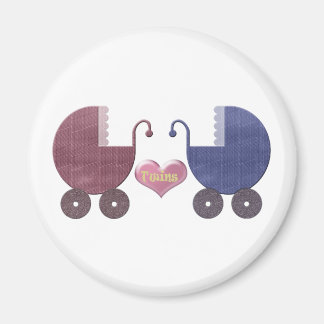 Boy and Girl Baby Twillingar, Pram Art Design Magnet
