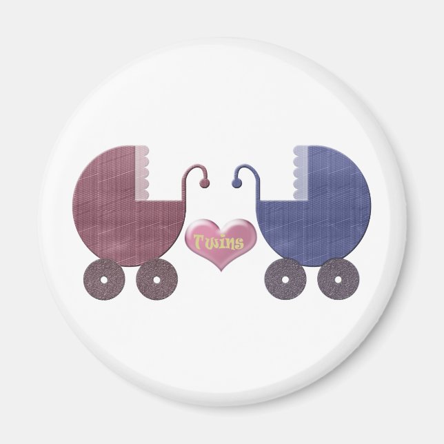Boy and Girl Baby Twillingar, Pram Art Design Magnet (Framsidan)