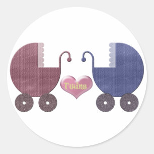 Boy and Girl Baby Twillingar, Pram Art Design Runt Klistermärke