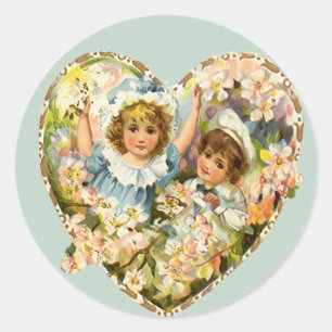 Boy and Girl Blommigt Heart Runt Klistermärke