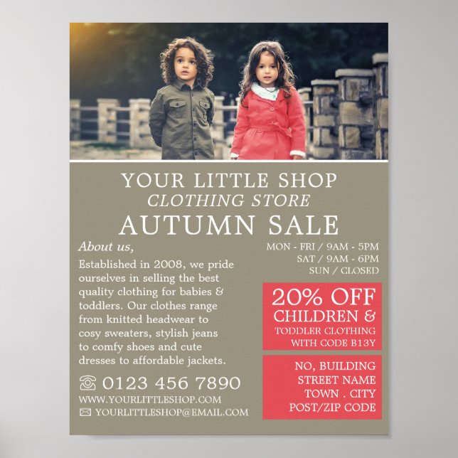 Boy and Girl, Children's Clothing Store Advert Poster (Framsidan)