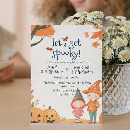 Boy and Girl Halloween Dubbla Födelsedagsfest Inbjudningar