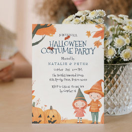 Boy and Girl Orange Halloween Costume Party Inbjudningar