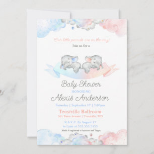 Boy and Girl Sleeping Twillingars Elephants Baby S Inbjudningar