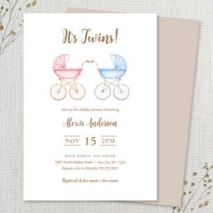 Boy and Girl Twillingars Carriages Baby Shower Inbjudningar