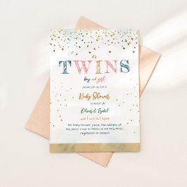 Boy and Girl Twillingars Guld Glitter Simple Baby Inbjudningar