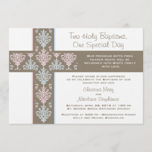 Boy and Girl Twin Christening-inbjudan Inbjudningar