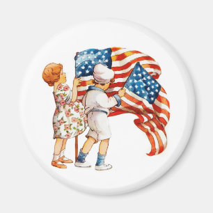 Boy and Girl Wave Flaggor Magnet