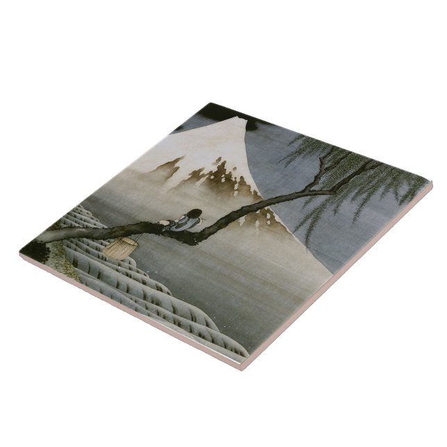 Boy and Mount Fuji Hokusai Japansk Fine Art Kakelplatta (Sidan)