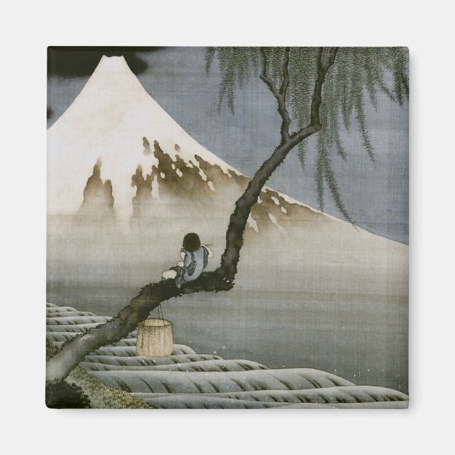 Boy and Mount Fuji Hokusai Japansk Fine Art Magnet (Framsidan)