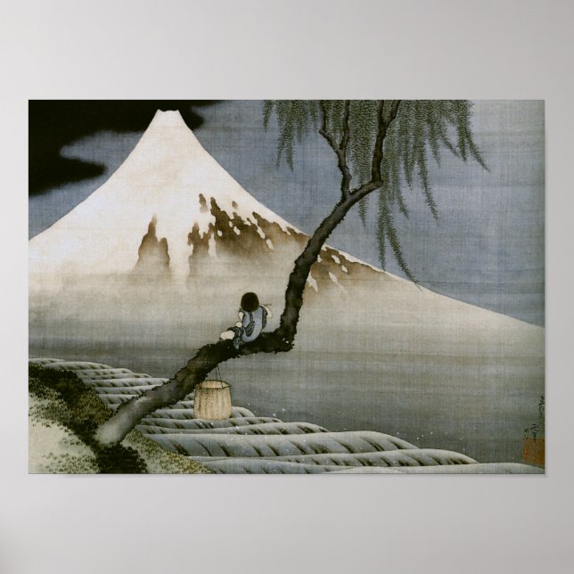 Boy and Mount Fuji Hokusai Japansk Fine Art Poster (Framsidan)