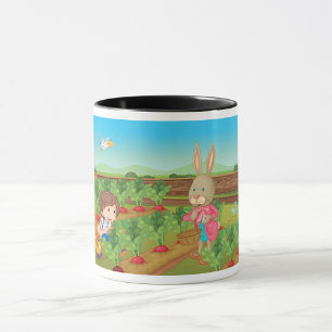 Boy and Rabbit Picking Veggies Mugg