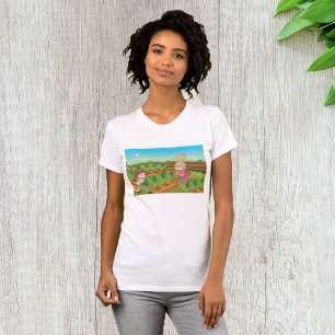 Boy and Rabbit Picking Veggies Womens T-Shirt