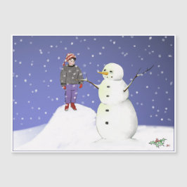 Boy and Snögubbe Helgdag Card