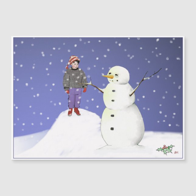 Boy and Snögubbe Helgdag Card (Framsida)