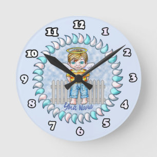 Boy Angel Clock Rund Klocka