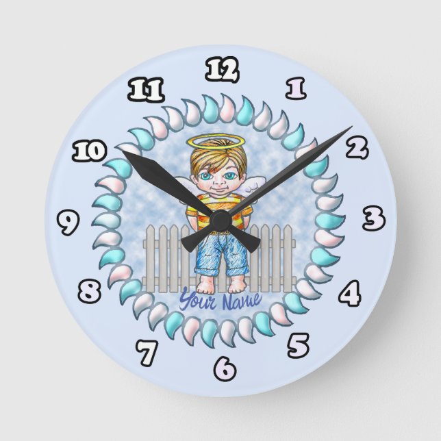 Boy Angel Clock Rund Klocka (Framsida)