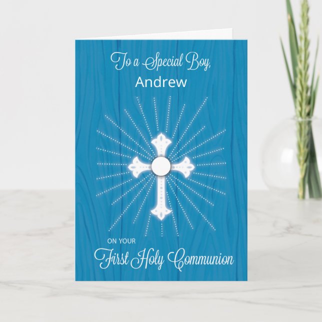 Boy Anpassade Namn First Communion Kor Kort (Framsida)