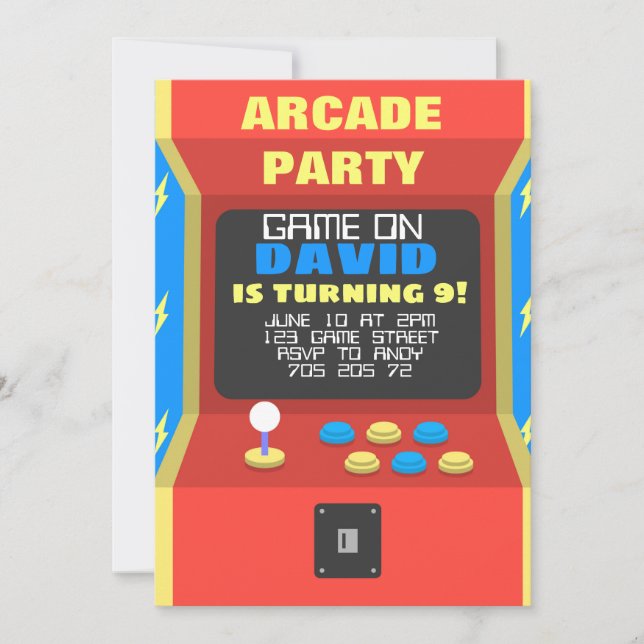 Boy Arcade Party Retro spelar födelsedagen Inbjudningar (Framsida)